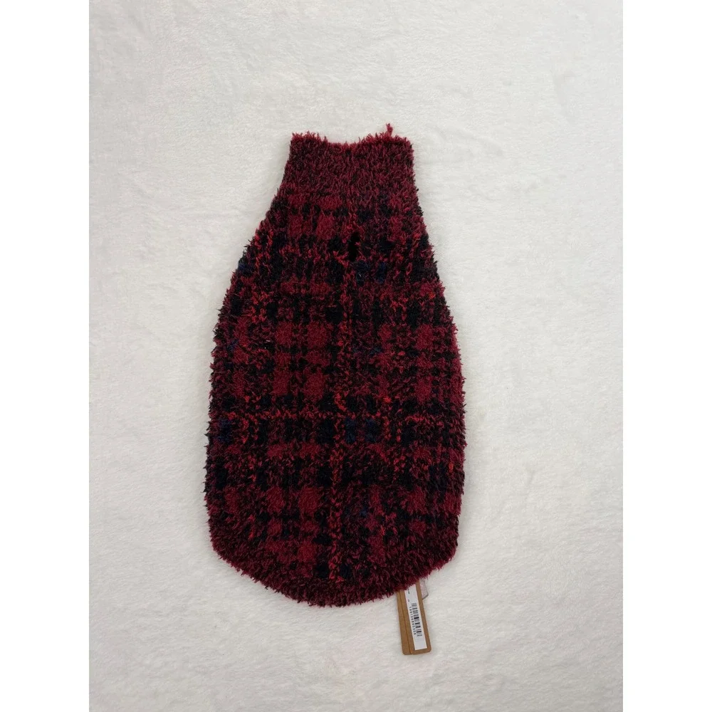 SKIMS Cozy Pet Sweater Merlot Navy Plaid Boucle Knit TB-ACC-4548 Size M NWT